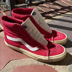 Vans Red High-Top Canvas Sneakers with White Side Stripe need laces